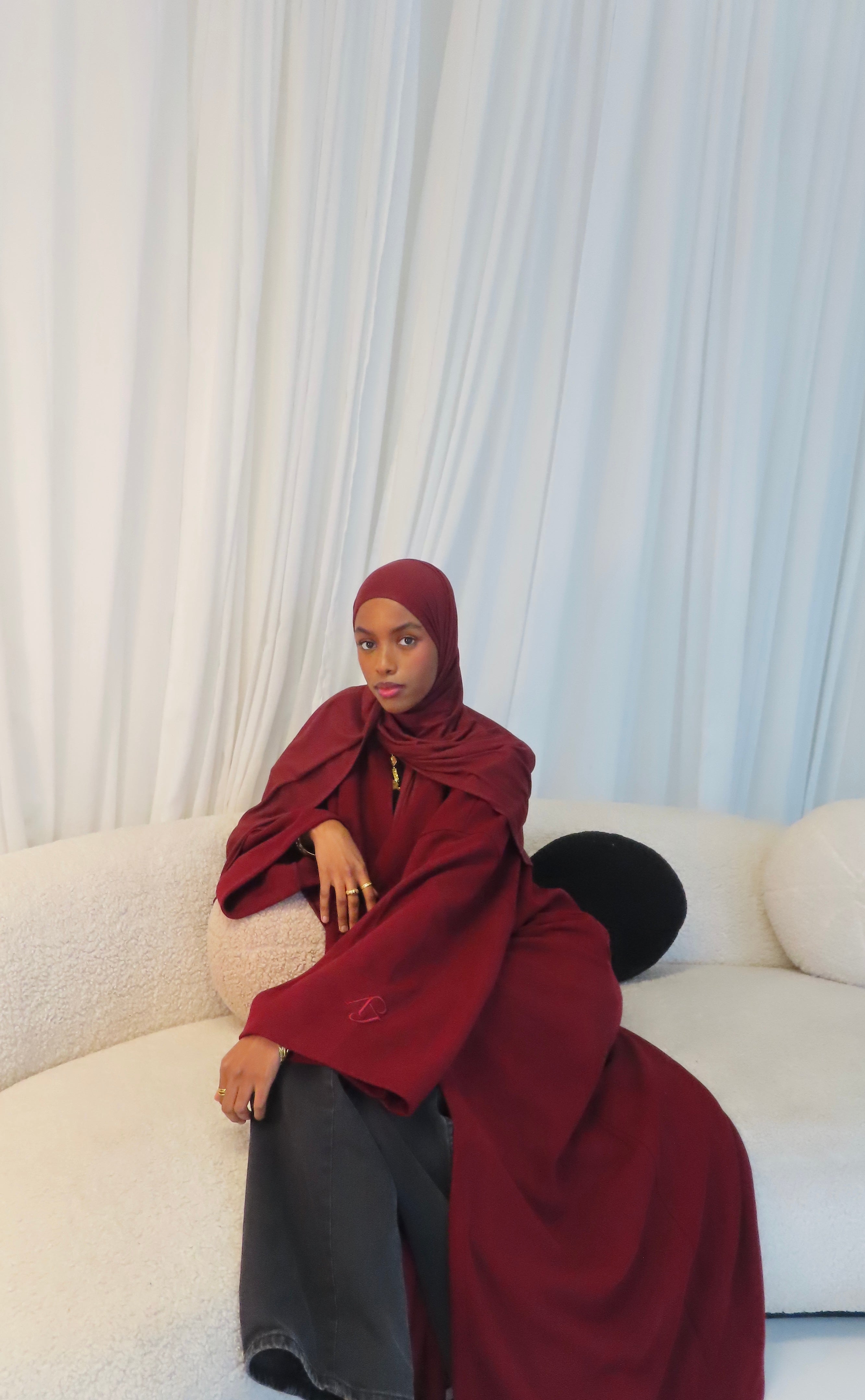 Burgundy Open Abaya and Premium Jersey Hijab
