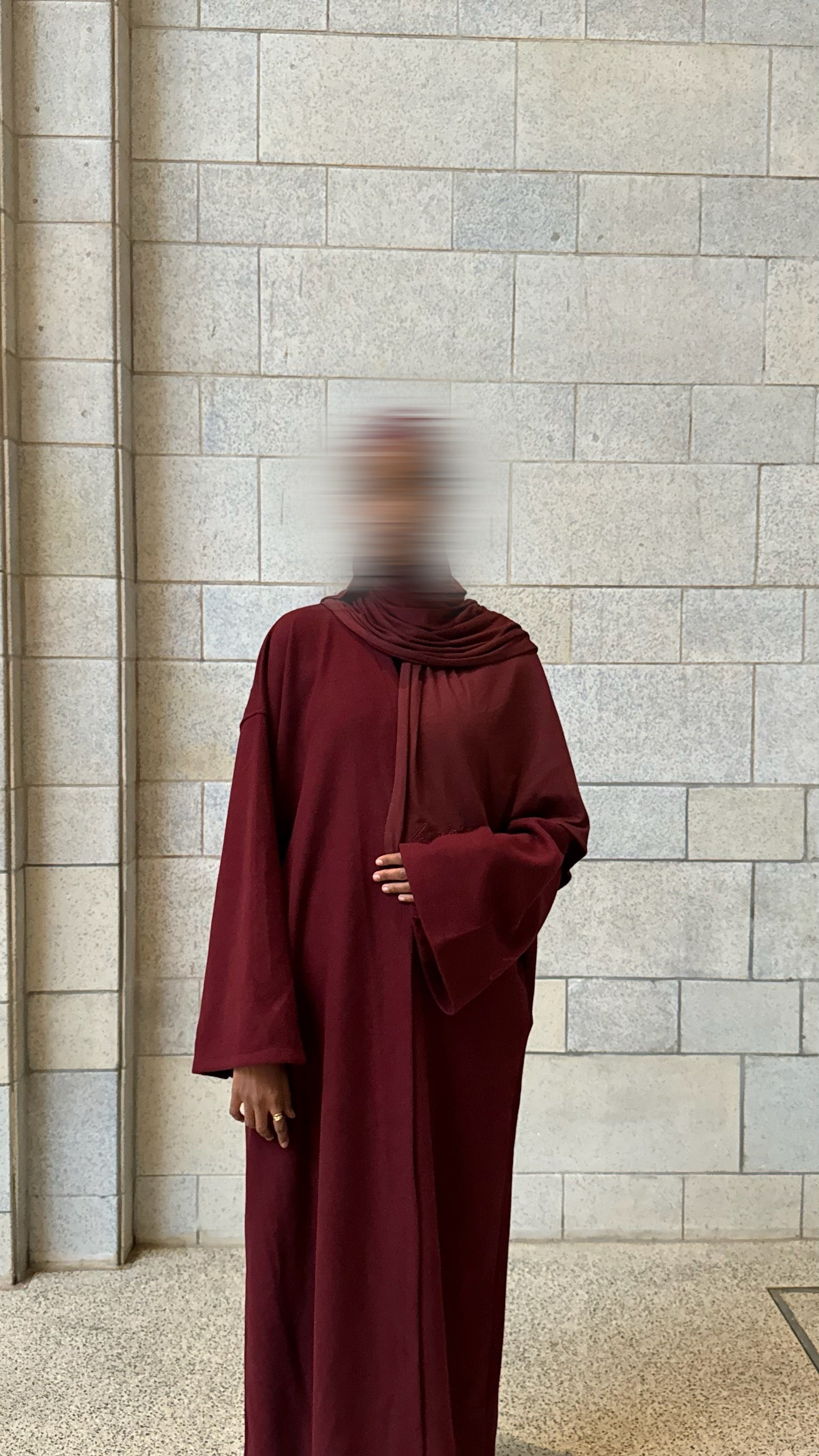 Burgundy Open Abaya and Premium Jersey Hijab