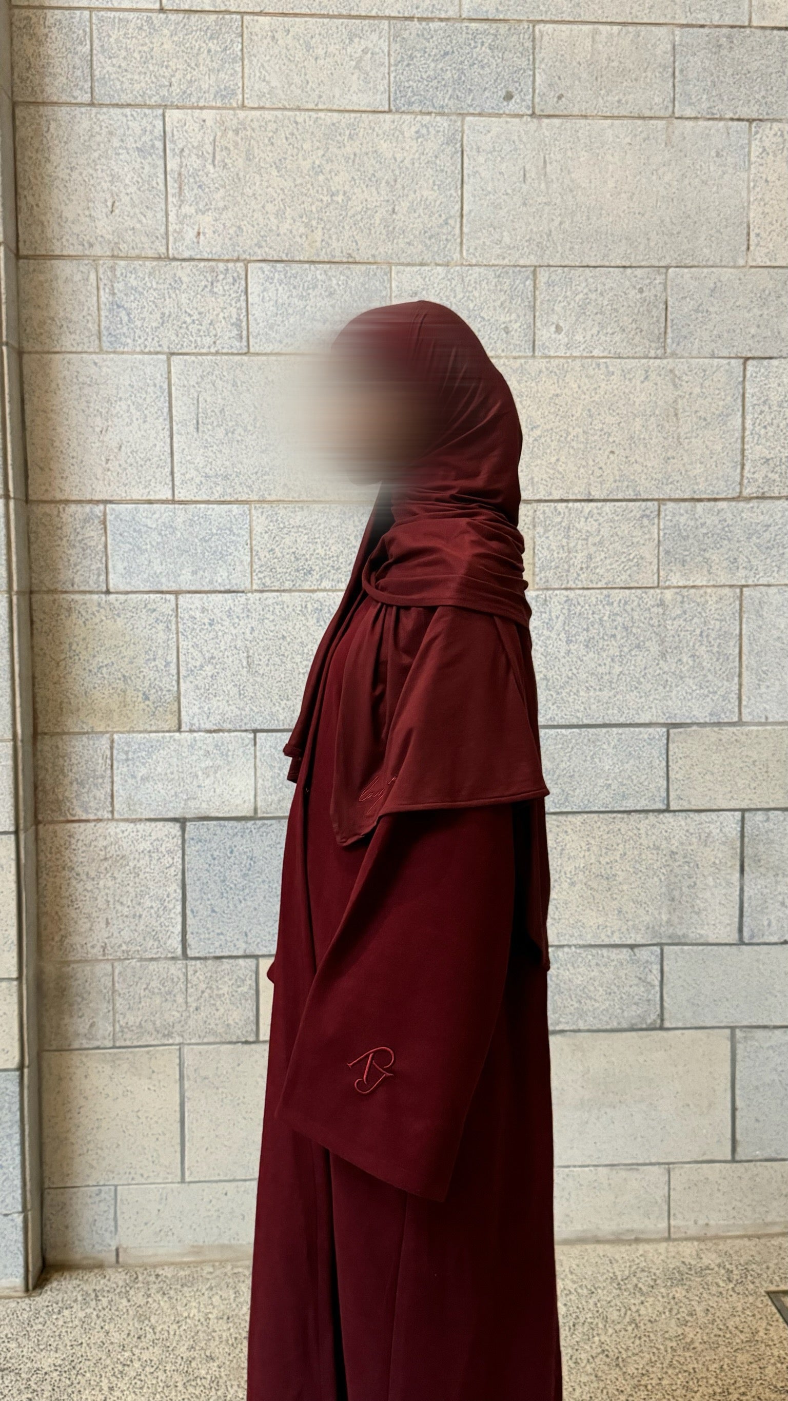 Burgundy Open Abaya and Premium Jersey Hijab